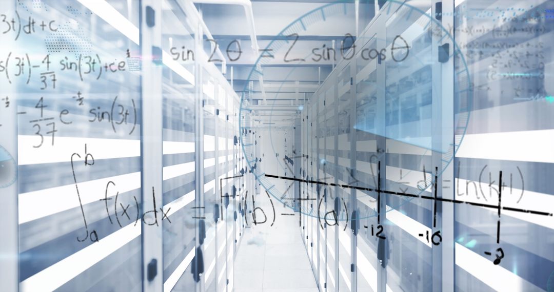 Mathematical Equations Merging with Server Room Technology Concept