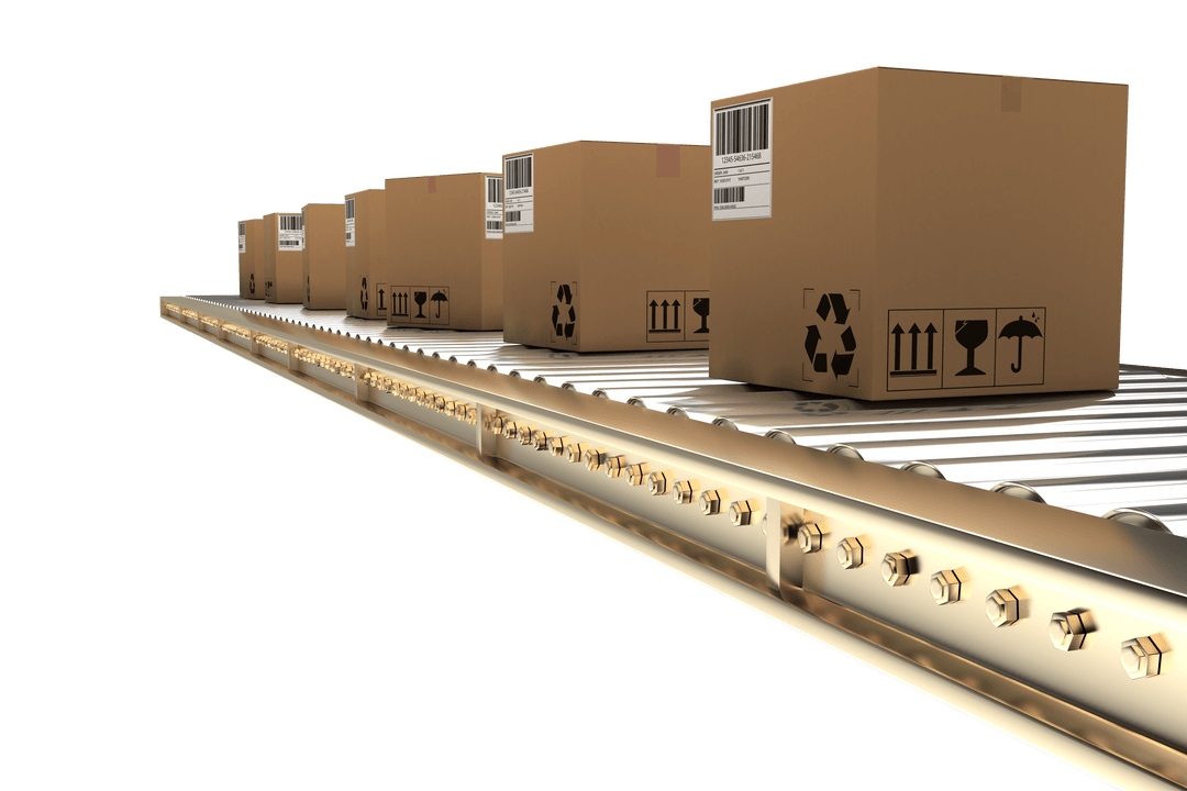 Transparent Conveyor with Multiple Boxes in Distribution Line