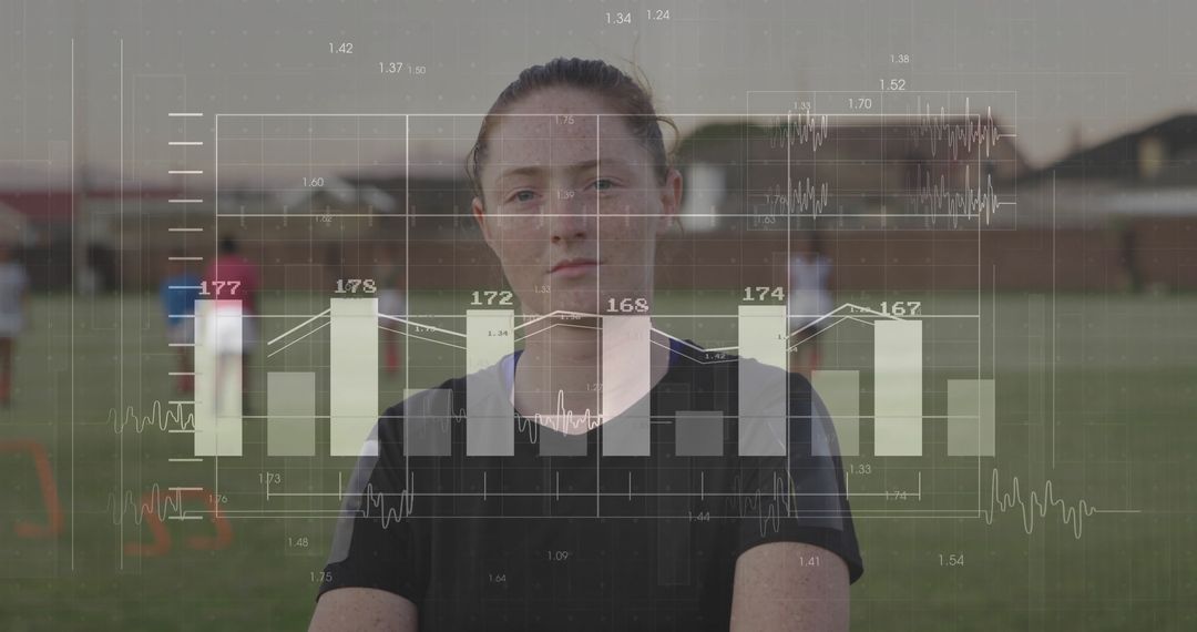 Teen Athlete in Sports Training Field with Futuristic Performance Analytics Overlay