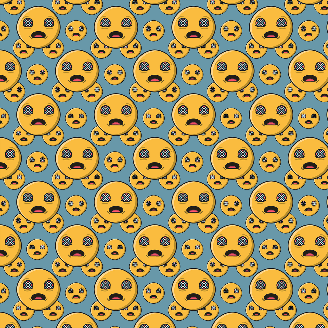 Seamless Pattern of Scared Emojis on Transparent Background