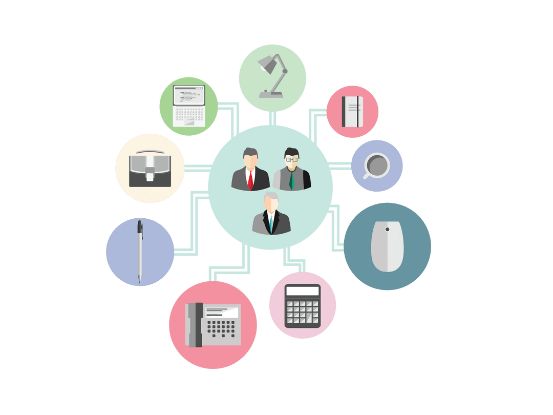 Flat Business Icons on Transparent Background Illustration