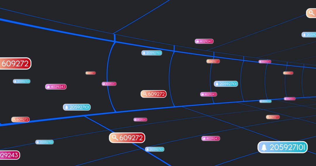 Futuristic Digital IDs in Neon Wireframe Tunnel