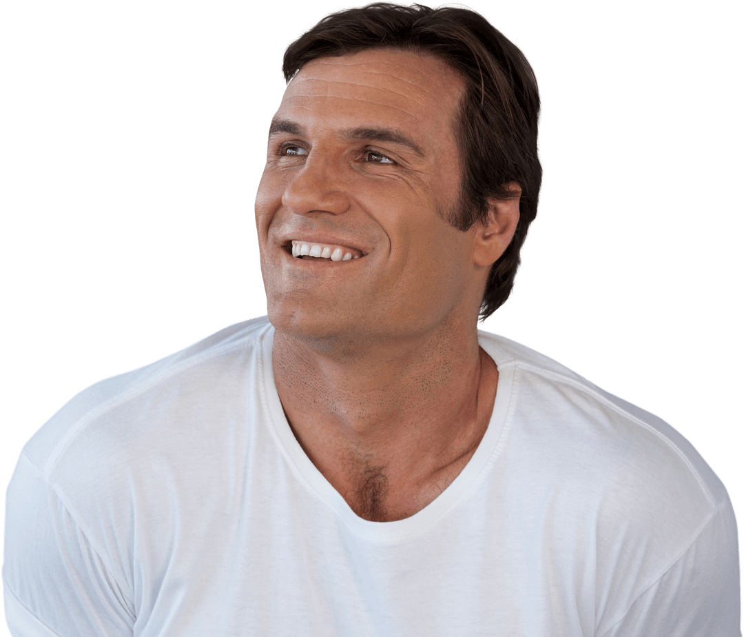 Transparent Background of Mature Man Smiling Thoughtfully