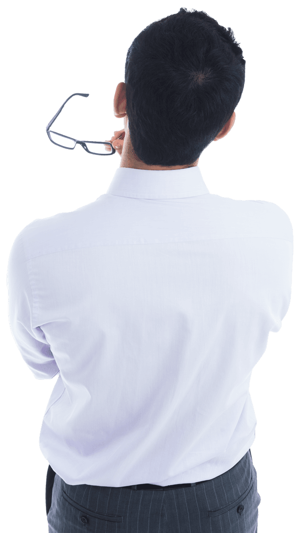 Back View Biracial Businessman Holding Glasses Transparent Background