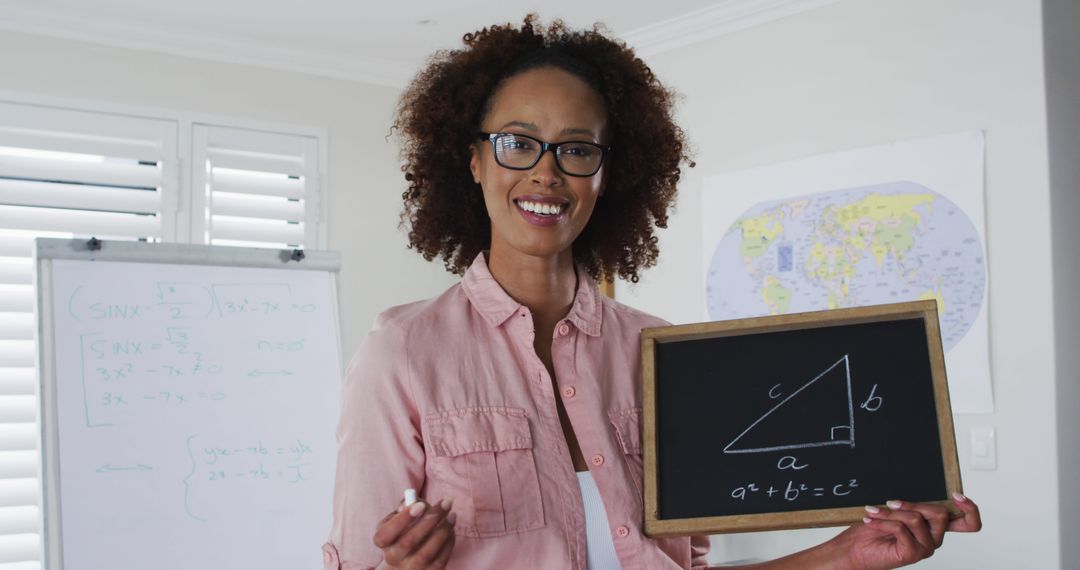 Confident Female Math Teacher Explaining Pythagorean Theorem - Free Images, Stock Photos and Pictures on Pikwizard.com