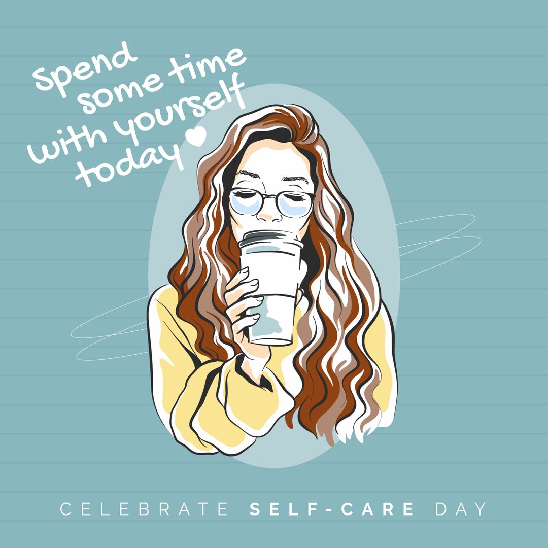Illustration of Woman Enjoying Coffee Promotes Self-Care Day
