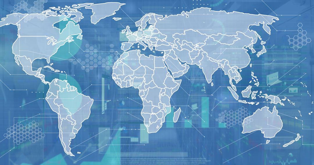White World Map Overlaying Transparent Digital Interface
