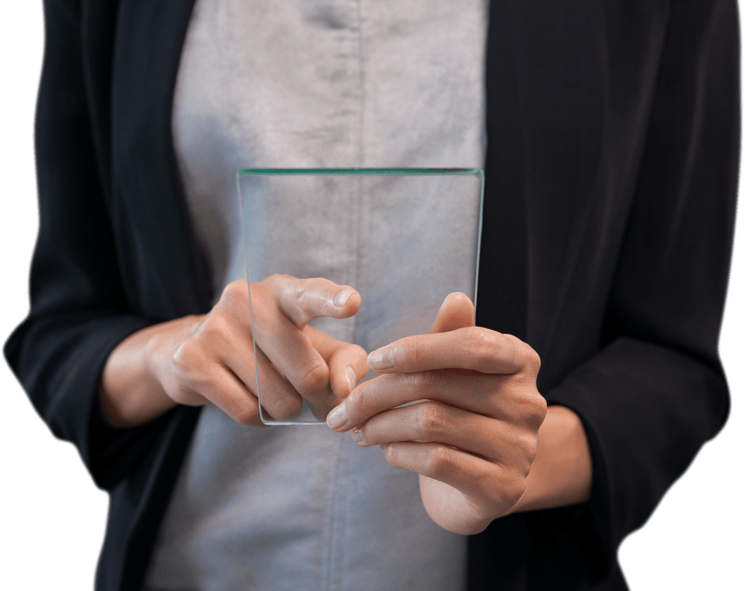 Businesswoman Using Transparent Glass Touchscreen Interface