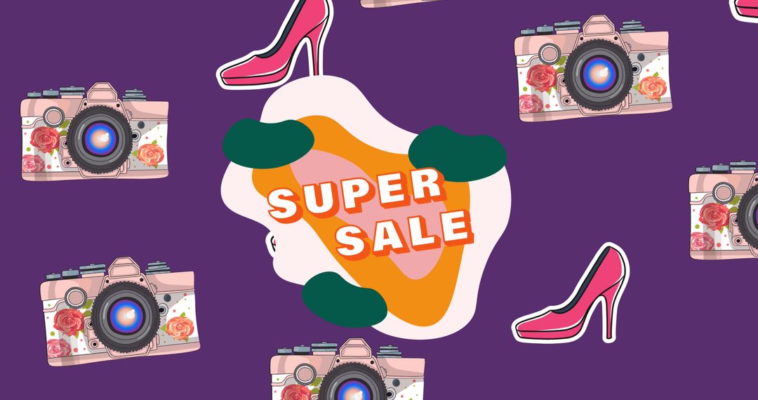 Fashion Accessories Super Sale Pattern on Purple Background