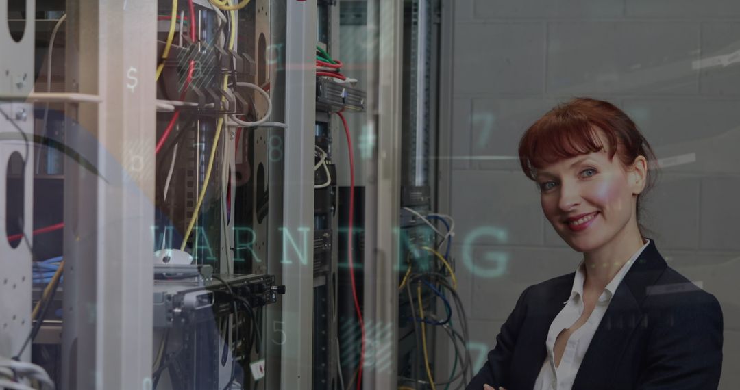 Confident Businesswoman in Server Room with Data Concept