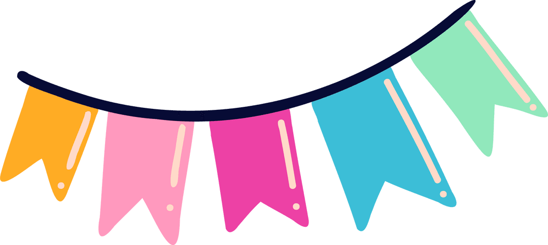Transparent Flat Design Party Banner with Colorful Pennant Flags