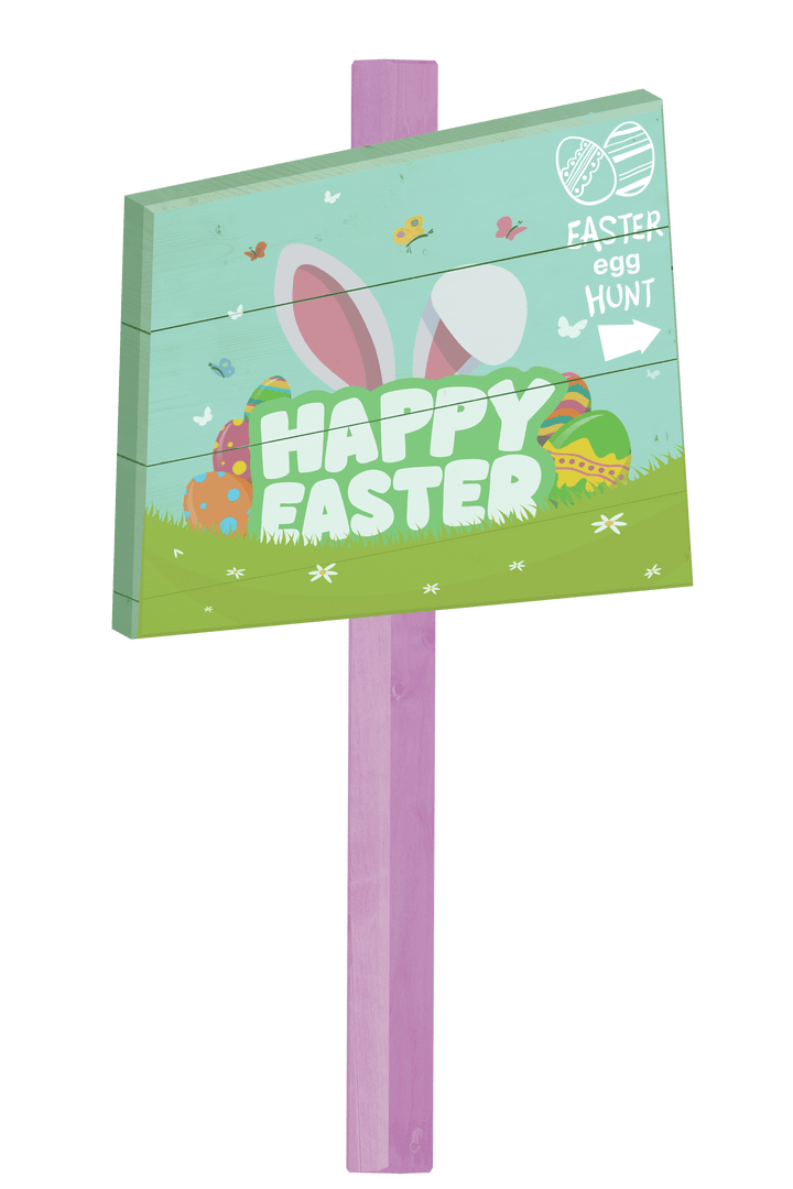 Festive Easter Sign with Rabbit Ears on Transparent Background
