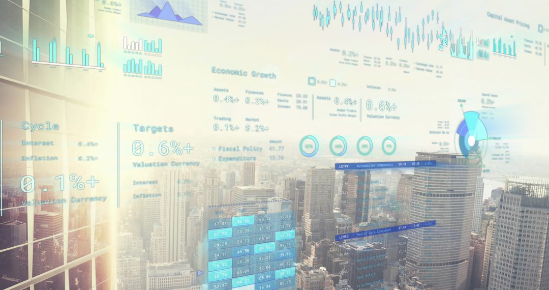 Futuristic Financial Data Visualization Over Cityscape