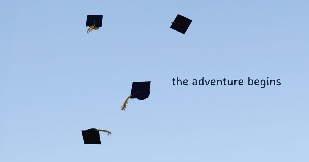 Graduation Caps Skyward Amidst New Beginnings Message - Download Free Stock Templates Pikwizard.com