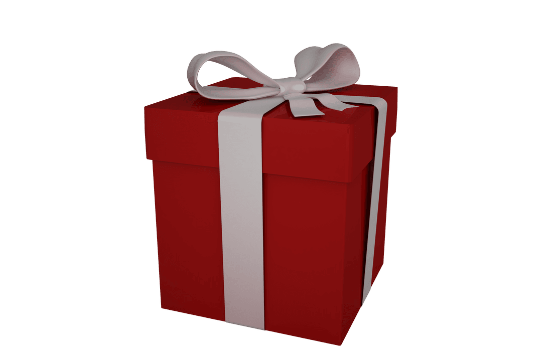 Red Gift Box with White Bow on Transparent Background