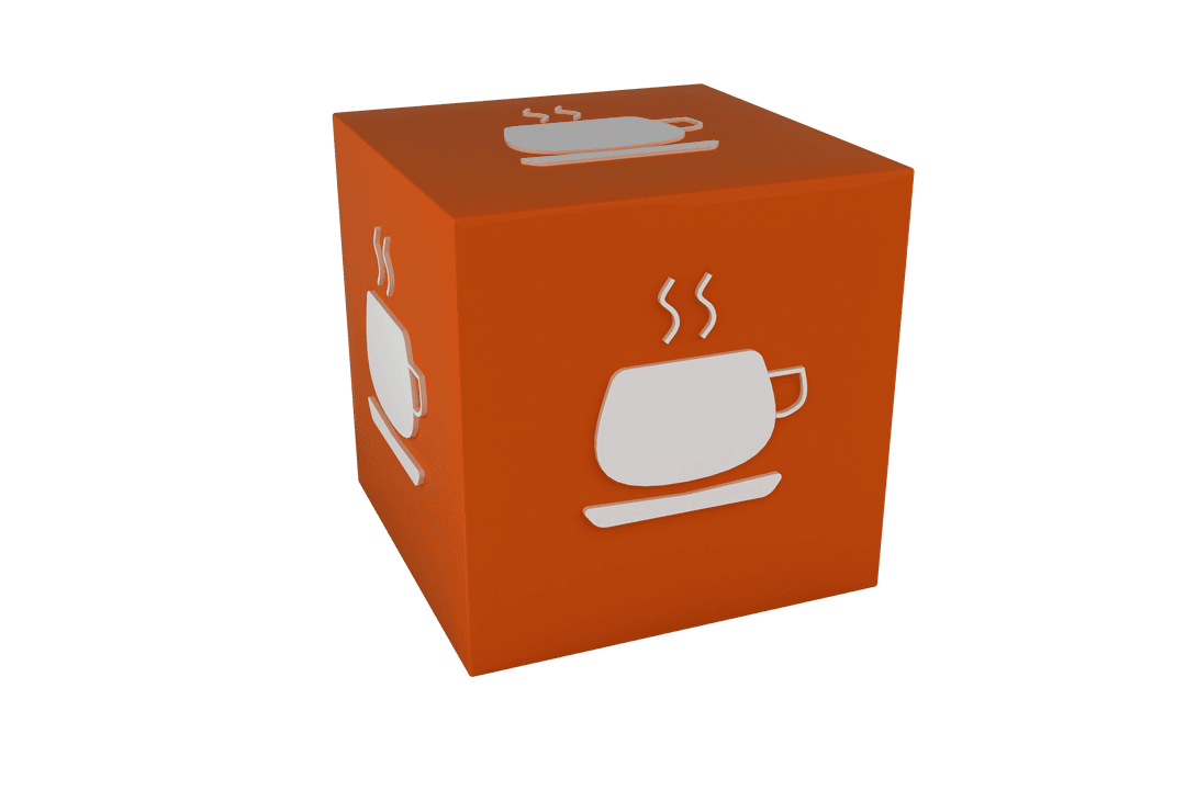 Coffee Symbol on Cubic 3D Shape with Transparent Background