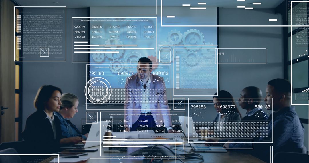 Business Team Discussing Data Processing Solutions in Office