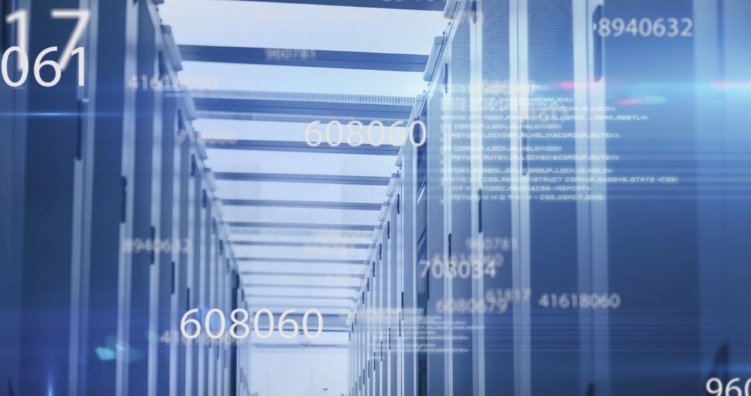 Digital Interface Over Modern Server Room with Data