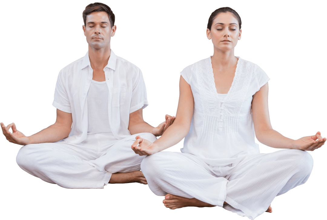 Caucasian Couple Meditating in Spirit of Tranquility on Transparent Background