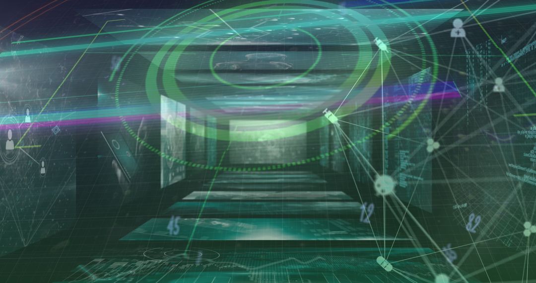 Futuristic Digital Display with Holographic Elements in High-Tech Space