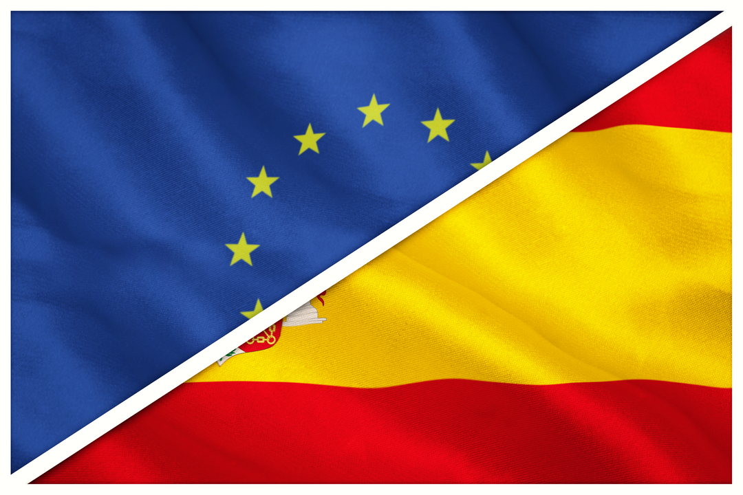 Close-up of Transparent Overlapping European Union and Spanish Flags - Download Free Stock Images Pikwizard.com