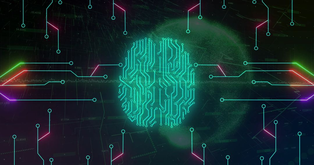 Futuristic Neon Digital Fingerprint with Cybersecurity Elements