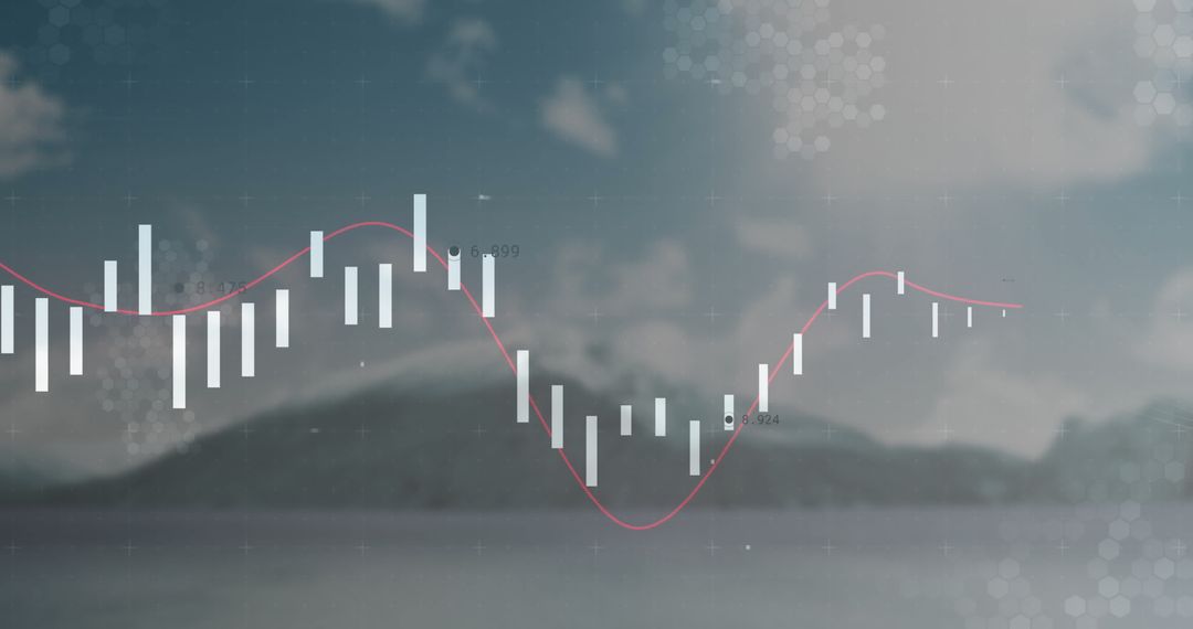 Financial Data Chart Merged with Scenic Mountain Landscape