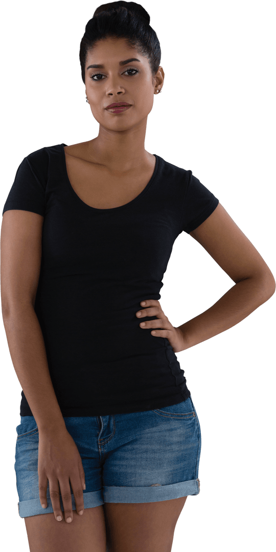 Transparent Confident Woman Standing with Hand on Hip