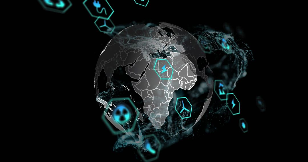 Digital Globe with Network and Data Connections on Black Background