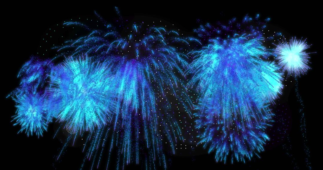 Vibrant Blue Fireworks Exploding in Night Sky
