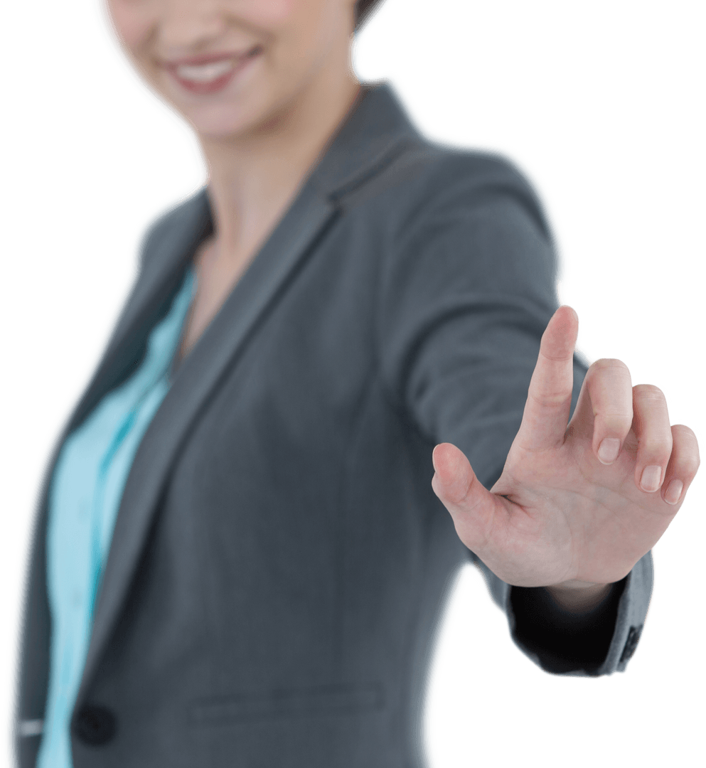 Businesswoman Interacting with Invisible Transparent Interface