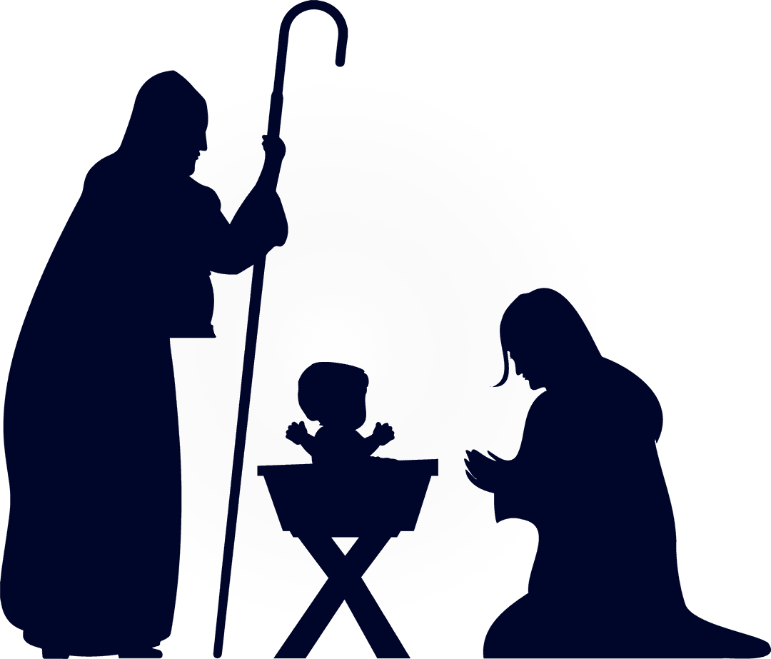 Nativity Silhouette with Infant in Manger and Staff on Transparent Backdrop