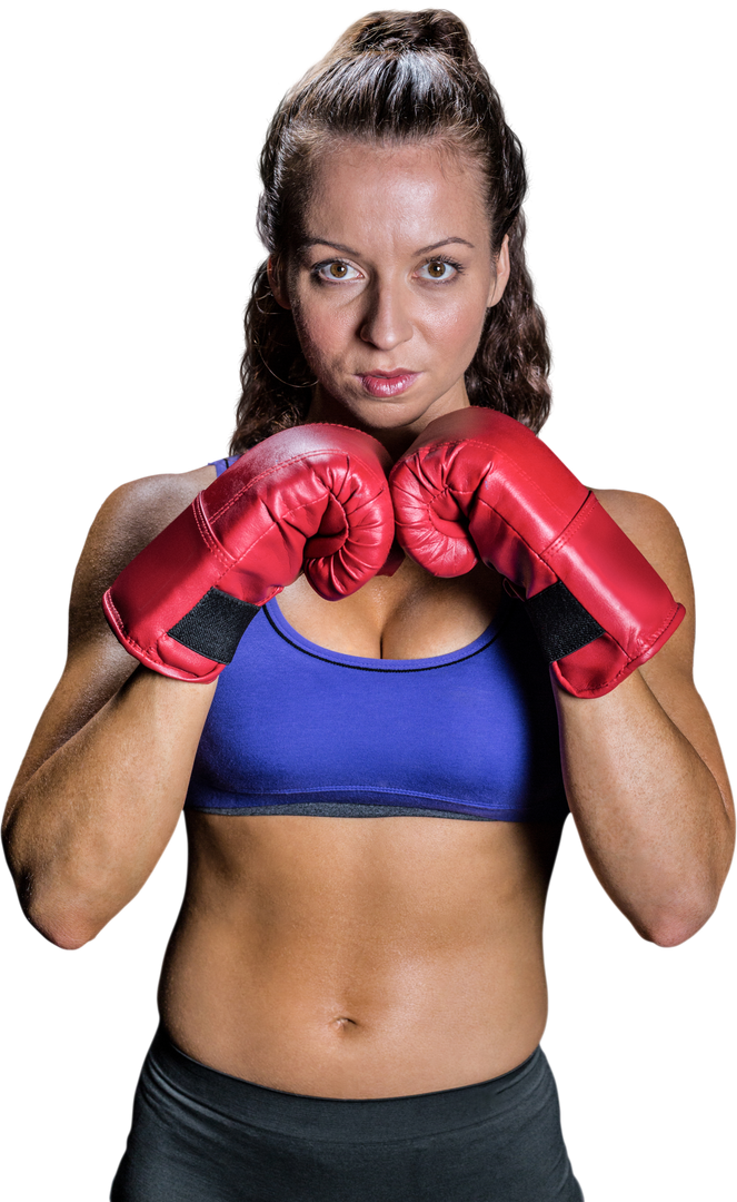 Transparent Portrait of Determined Woman in Fighting Stance with Red Boxing Gloves - Download Free Stock Images Pikwizard.com