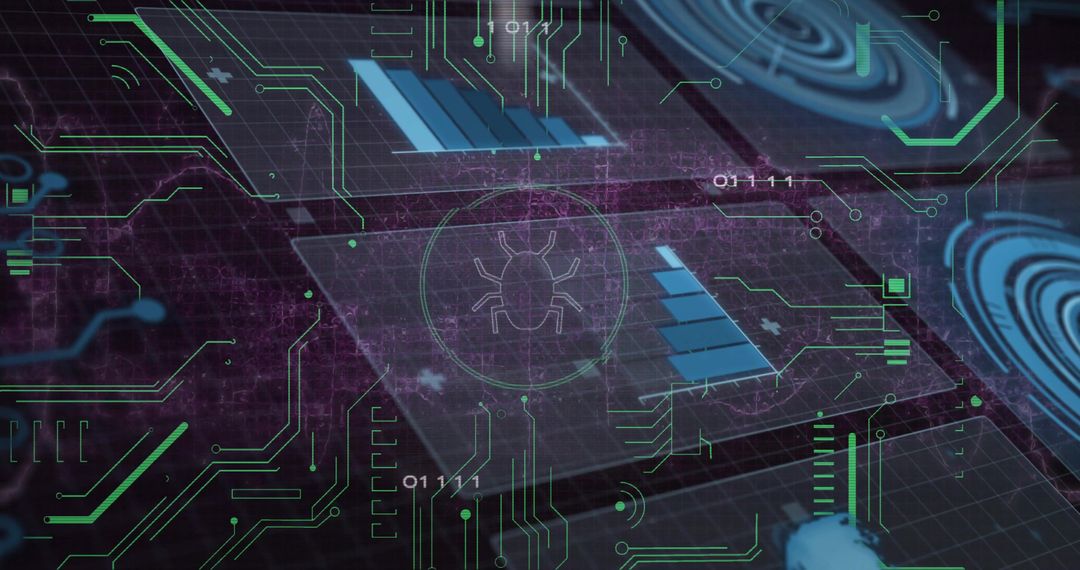 Futuristic Cybersecurity Interface with Bug Icon
