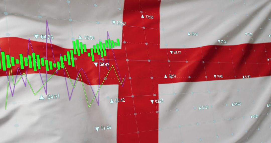 England Flag with Financial Charts Indicating Economic Data