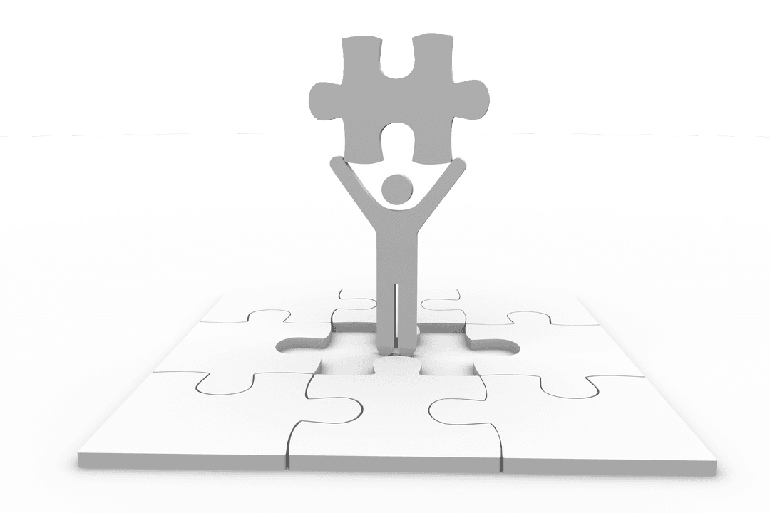 3D Figure Lifting Puzzle Piece on Transparent Background