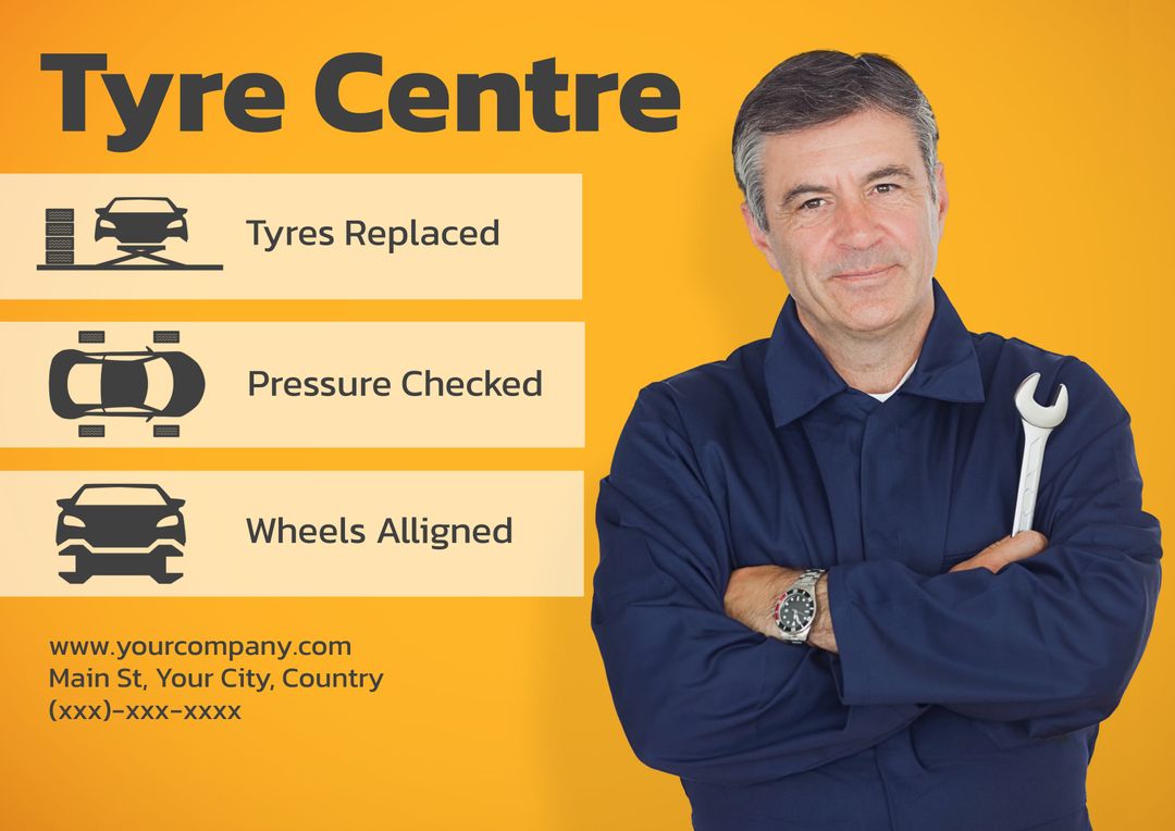 Confident Mechanic Holding Wrench Promoting Automotive Services