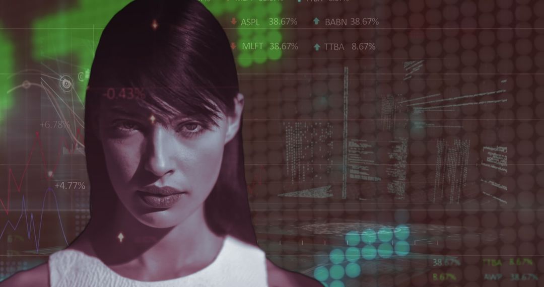 Caucasian Woman Analyzing Financial Data and Global Networks