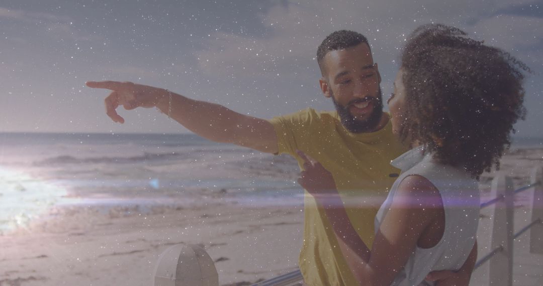 Happy Couple Enjoying Scenic Ocean View on Sunny Day