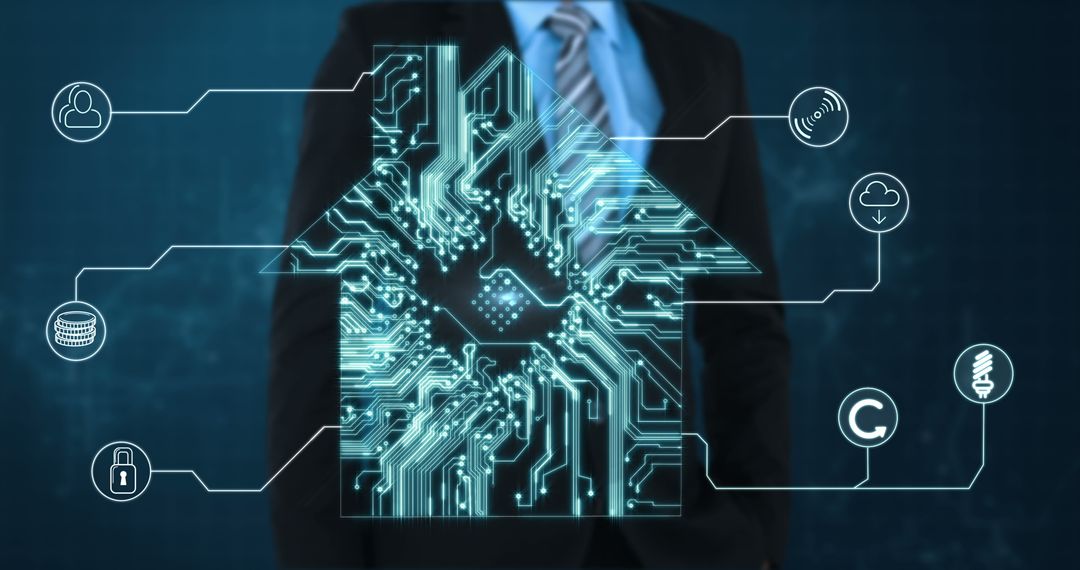 Businessman Engaging with Smart Home Digital Interface Technology Concept
