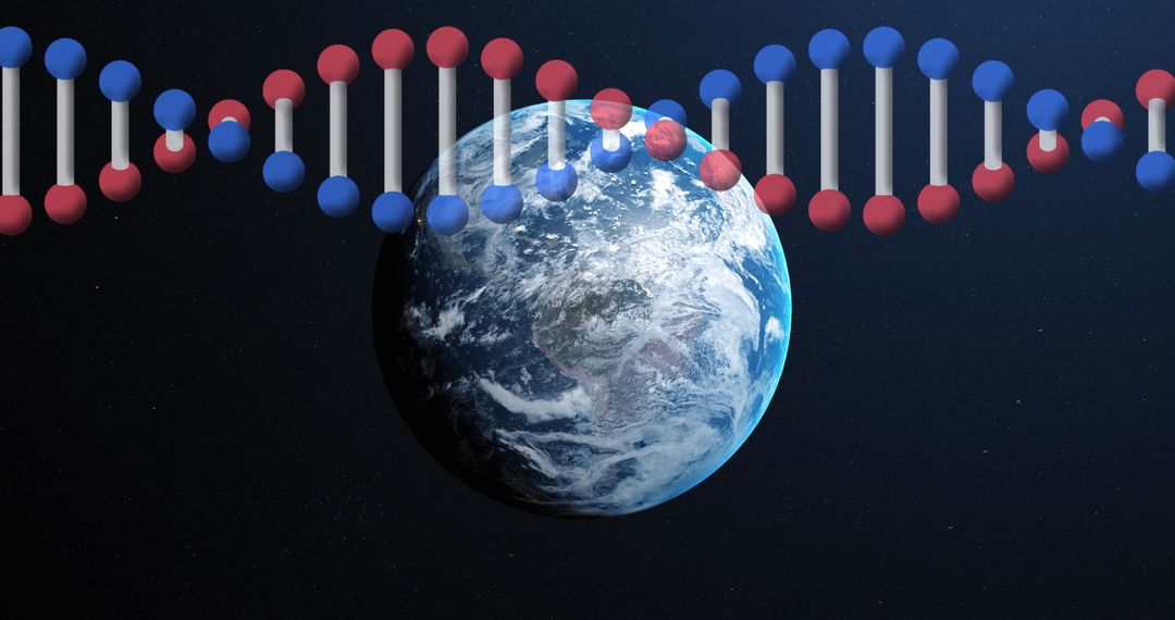 DNA Strand Floating Over Earth Representing Global Science Connections