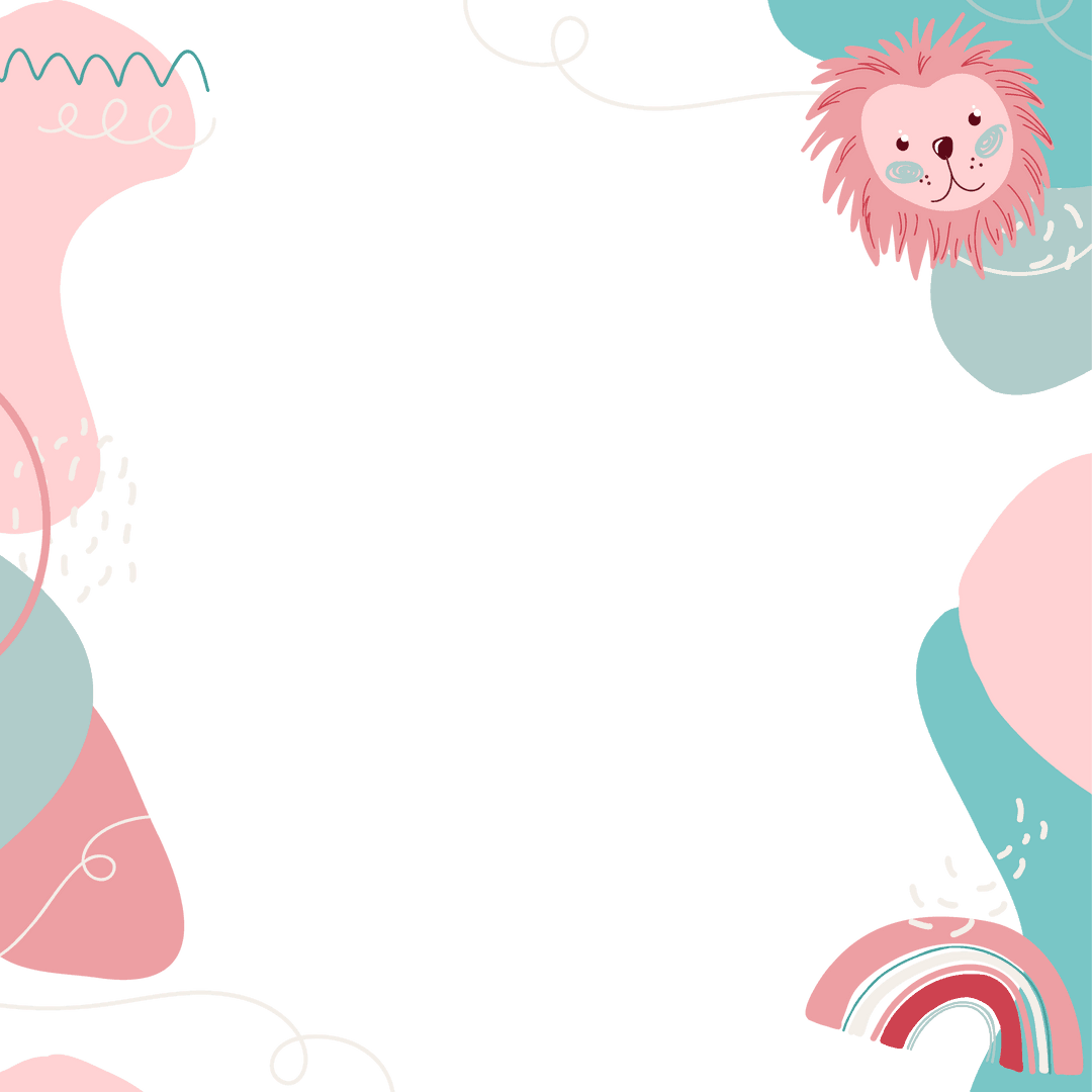 Transparent Pastel Border with Lion and Rainbow for Childlike Themes