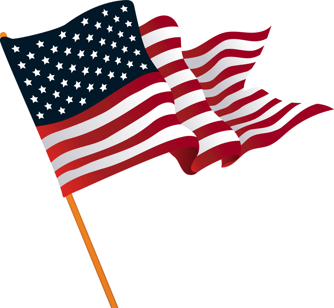 Stylized Transparent American Flag Rippling on Orange Pole
