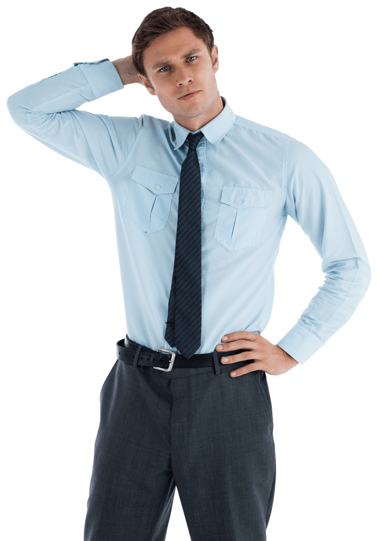 Thoughtful Businessman Posing on Transparent Background