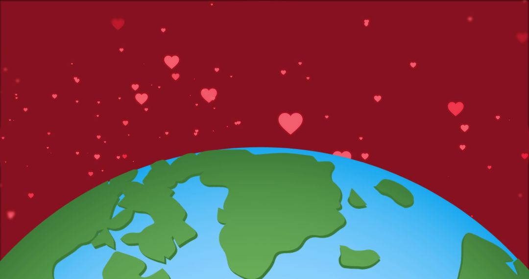 Hearts Floating Above Globe Over Red Background with a Theme of Love
