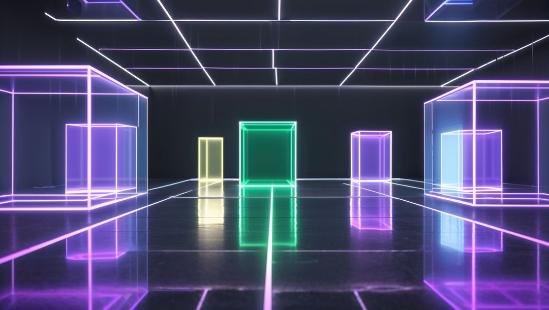Futuristic Neon Cube Installation