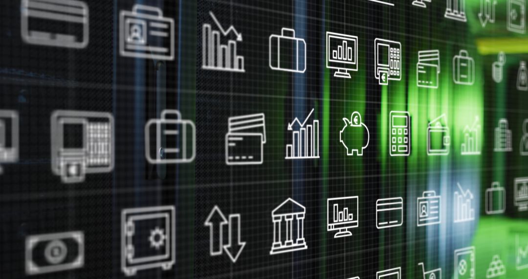Digital Interface Icons Illustrating Business Data Technology
