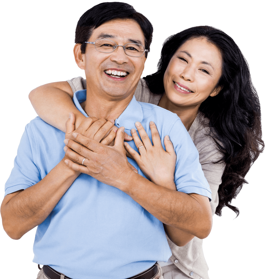 Happy Asian Couple Embracing in Transparent Background