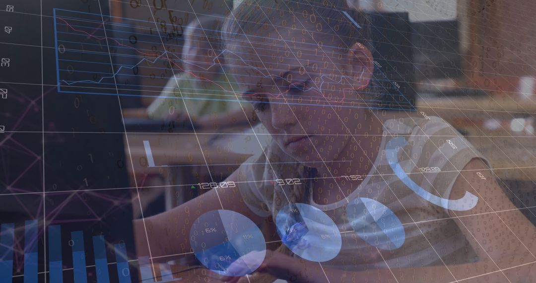 Child Engaging with Digital Technology and Financial Data Concepts