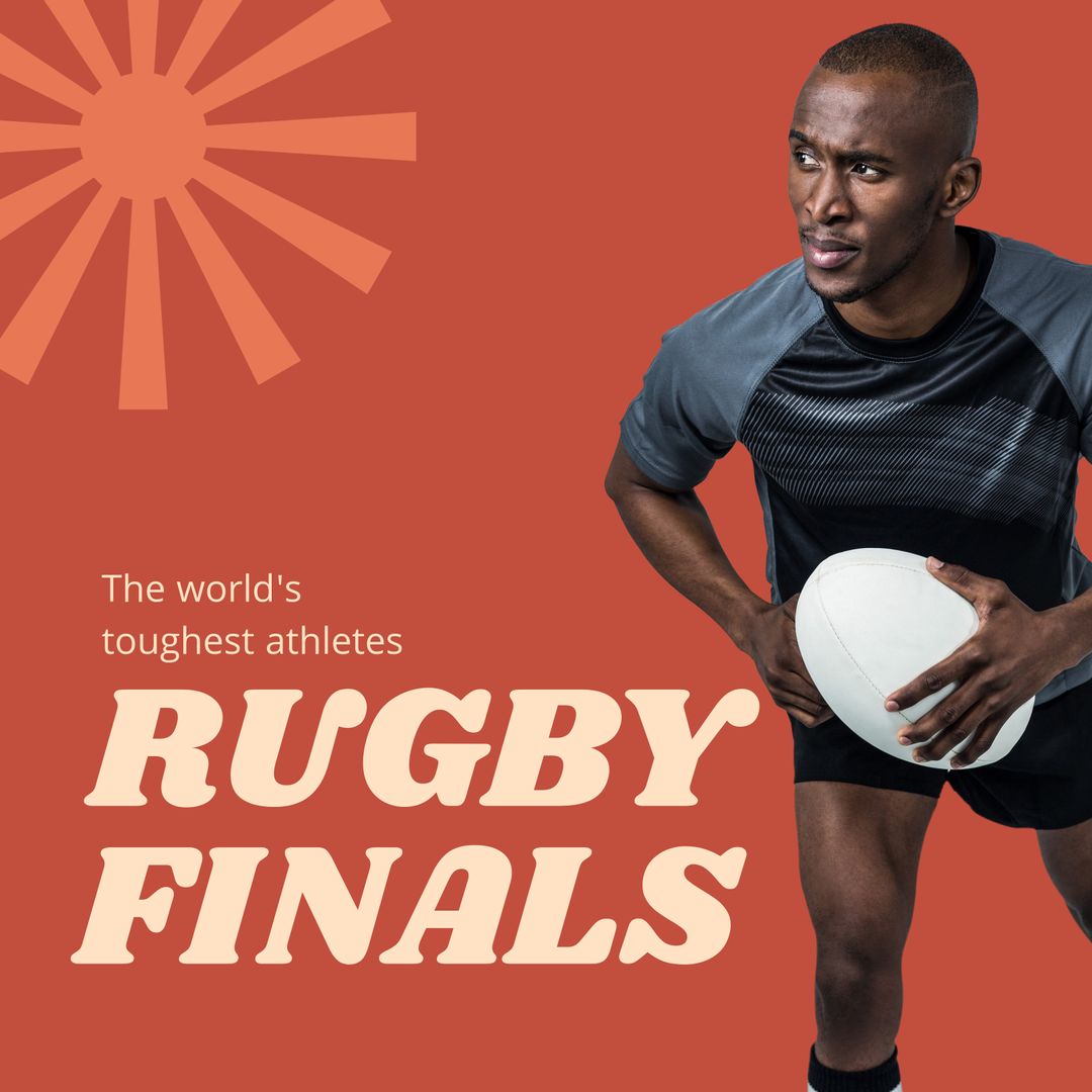 African American Rugby Player Holding Ball for Finals Promotion